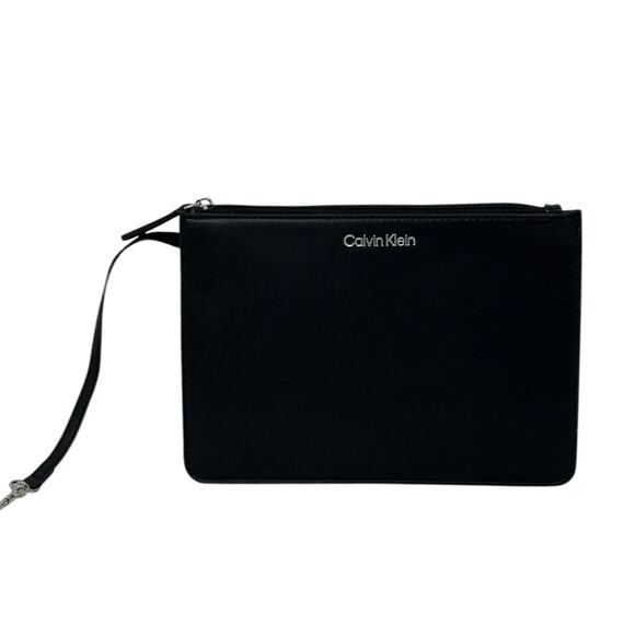 Calvin Klein Black Leather Wallet Bag Pouch Wristlet - Picture 5 of 6